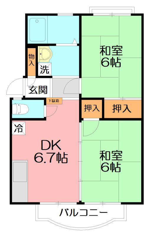 ウインディア松が岡(2DK/2階)の間取り写真