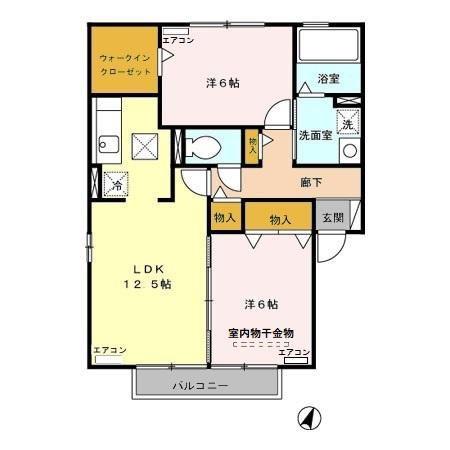フレシールA棟(2LDK/2階)の間取り写真