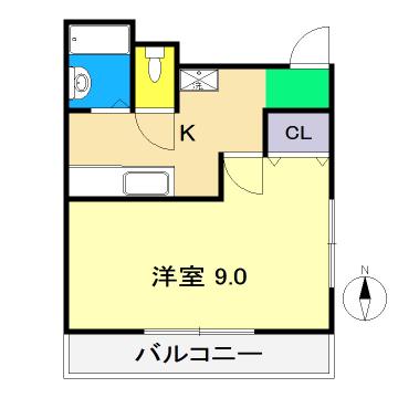 クリスタルハイツ(1K/2階)の間取り写真