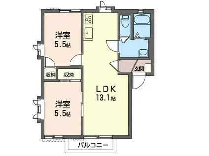 グリーンヒルズ田村B(2LDK/2階)の間取り写真