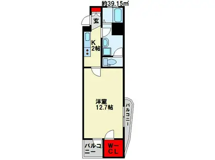 アヴィニールグランデ金田(1K/9階)の間取り写真