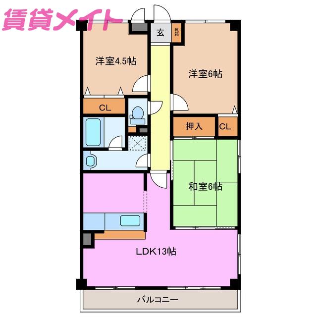 レジデンス若松(3LDK/3階)の間取り写真