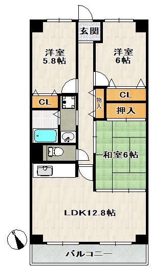 ヴィオレット宝塚(3LDK/5階)の間取り写真
