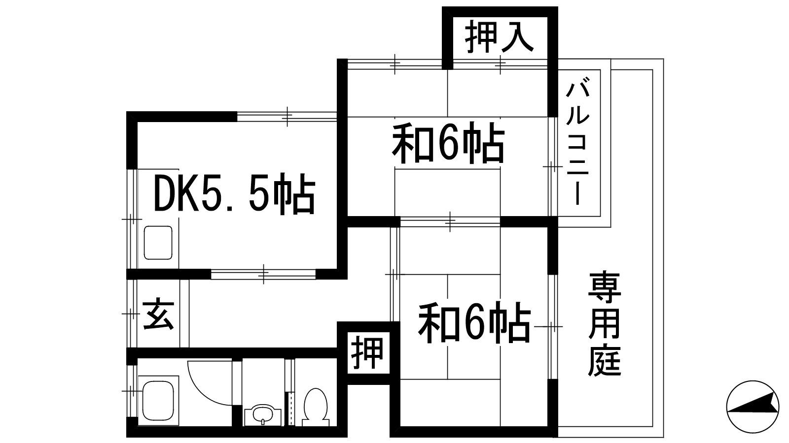 阪急宝塚線 石橋阪大前駅 徒歩10分 2階建 築42年(2DK/1階)の間取り写真