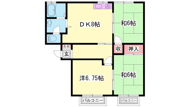グレースヒル(3DK/2階)の間取り写真