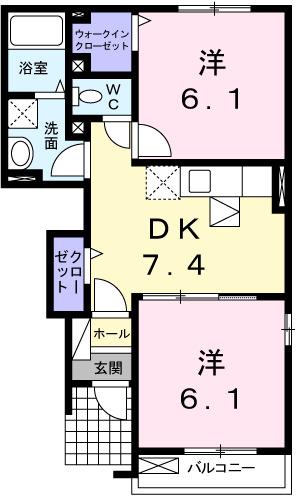 パストラルS C棟(2DK/1階)の間取り写真