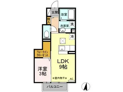 エバーグリーン(1LDK/1階)の間取り写真