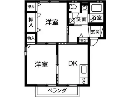 フォンテコート(2DK/2階)の間取り写真