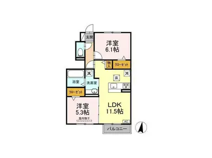 D-ROOM FOURTH B棟(2LDK/1階)の間取り写真