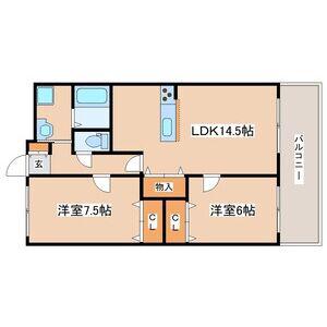 フルール滝野(2LDK/2階)の間取り写真