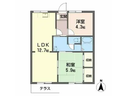 ガーデンハイツ緑ヶ丘D(2LDK/2階)の間取り写真
