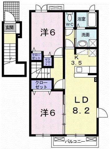 グランフィオーレII(2LDK/2階)の間取り写真
