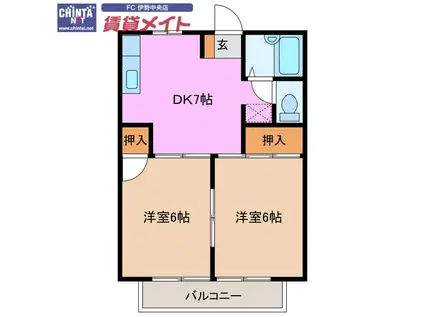 ハイツコバヤシA棟(2DK/2階)の間取り写真