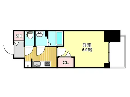 プレミアムコート天王寺イースト(1K/9階)の間取り写真