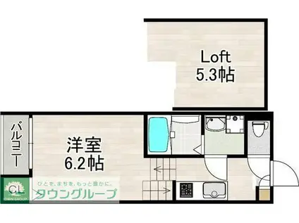 ハーモニーテラス切戸町III(1K/2階)の間取り写真