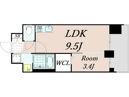ソルテラス京都JUJO華(1LDK/7階)の間取り写真