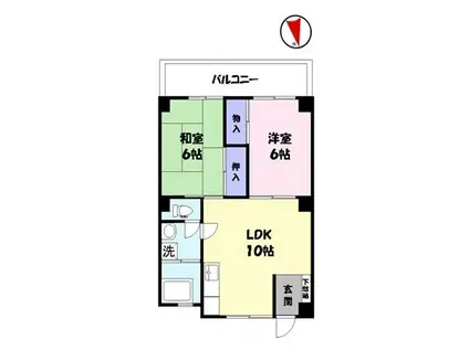 ラフェスタ祇園(2LDK/2階)の間取り写真