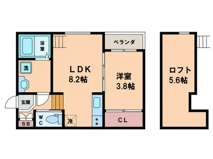リブフラット元町(1LDK/2階)の間取り写真