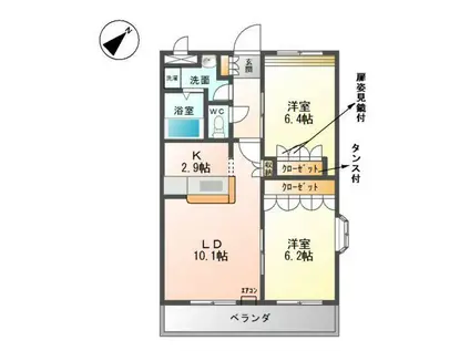 冨岡ハイツIII(2LDK/2階)の間取り写真