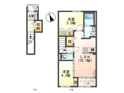大里戸ノ上1丁目アパート(2LDK/2階)の間取り写真