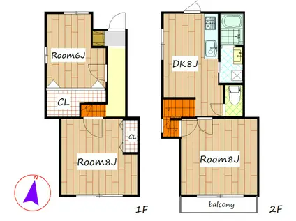 ユニヴェールA(3DK/2階)の間取り写真