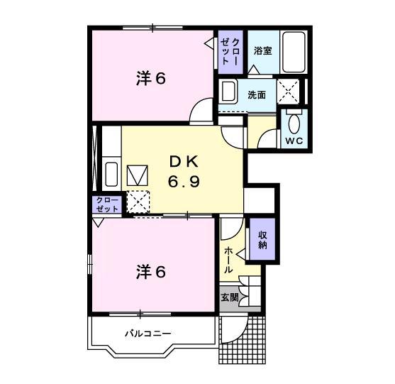 シリアス21B棟(2DK/1階)の間取り写真