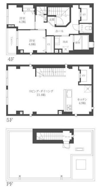 千駄木3丁目レジデンス(2LDK/5階)の間取り写真