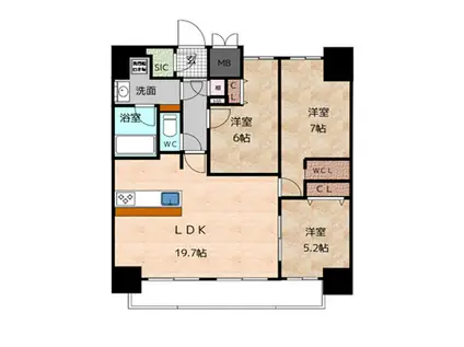 CERESDAIMON(3LDK/15階)の間取り写真