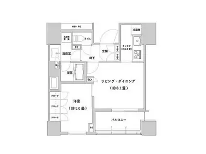 パークタワー池袋イーストプレイス(1LDK/5階)の間取り写真