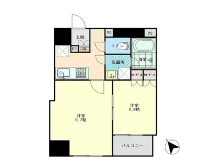 プレール・ドゥーク八丁堀(1LDK/2階)の間取り写真