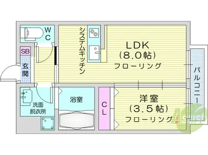 SYM五橋2(1LDK/2階)の間取り写真