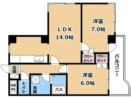 アルボーレヴィラ(2LDK/2階)の間取り写真