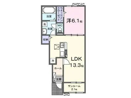 グランリーザI(1LDK/1階)の間取り写真