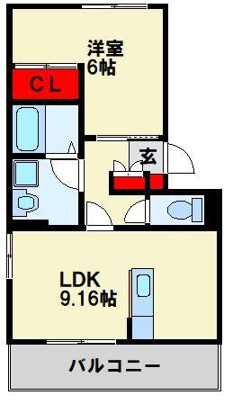 ソレールヴィラ(1LDK/1階)の間取り写真