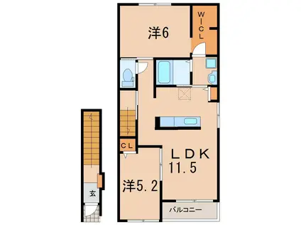 ダイヤモンドプリンセス美郷A(2LDK/2階)の間取り写真