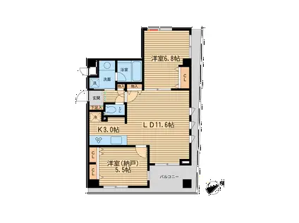 THEパームス代々木上原ヴェールテラス(2LDK/1階)の間取り写真