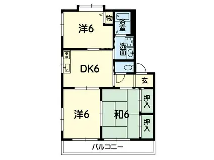 ディアスハイツ C棟 C(3DK/1階)の間取り写真
