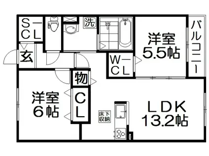 VIVRE88 B棟(2LDK/1階)の間取り写真