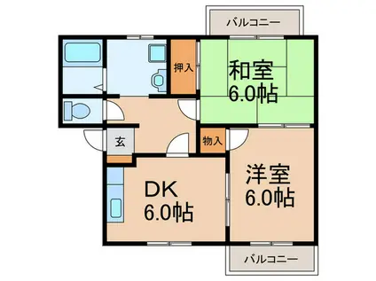 フレグランス本多聞B棟(2DK/2階)の間取り写真