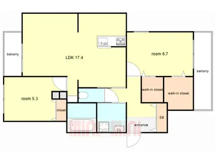 コスモス北口町(2LDK/3階)の間取り写真