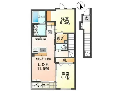シェルル・ロココモダンII本沢合(2LDK/2階)の間取り写真