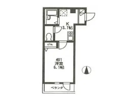 グランディール武蔵小杉(1K/4階)の間取り写真