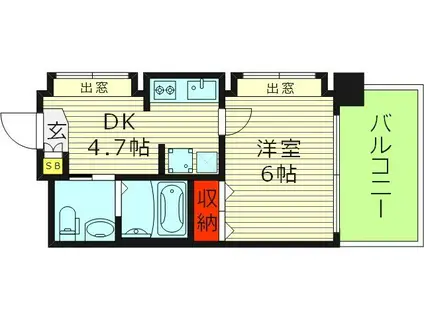 コンチネンタル東小橋(1DK/4階)の間取り写真