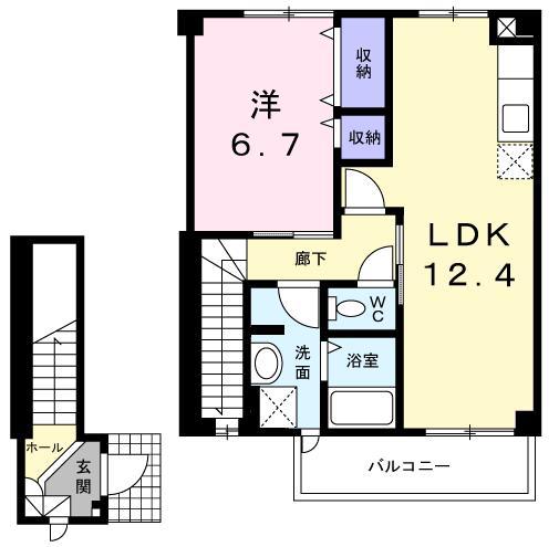 ニューシティ藤澤A棟(1LDK/2階)の間取り写真