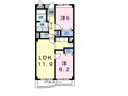 エレガンツァA(2LDK/3階)の間取り写真