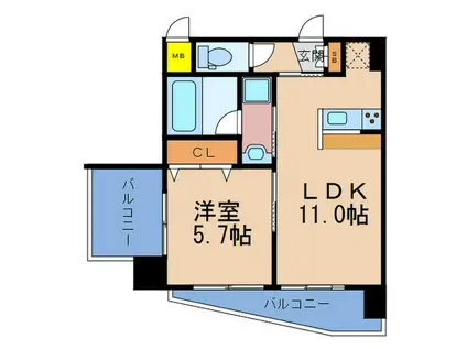 ディームス御幣島(1LDK/2階)の間取り写真