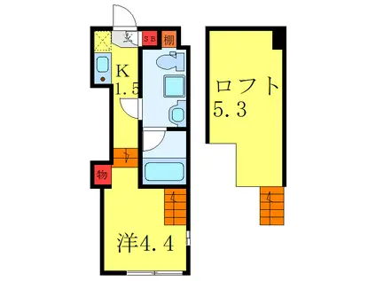 ハーモニーテラス堀船(1K/2階)の間取り写真