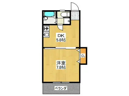 ロックフィールド萩(1DK/3階)の間取り写真