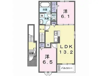 エアリー ブルーム B(2LDK/2階)の間取り写真