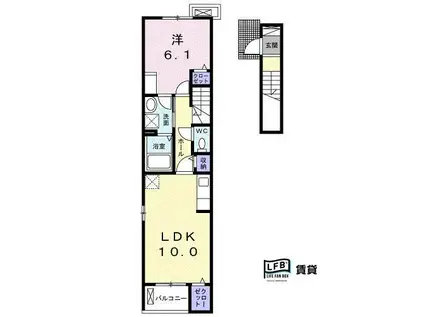 スプリング・ライクII(1LDK/2階)の間取り写真